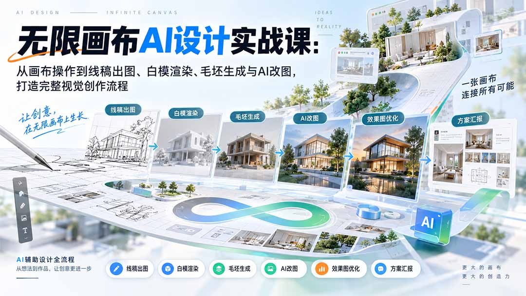 无限画布AI设计实战：线稿出图+白模渲染+AI改图全流程