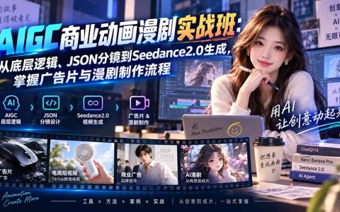 AIGC商业动画漫剧实战班：Nano Banana Pro与Seedance2.0从JSON分镜到广告片全流程