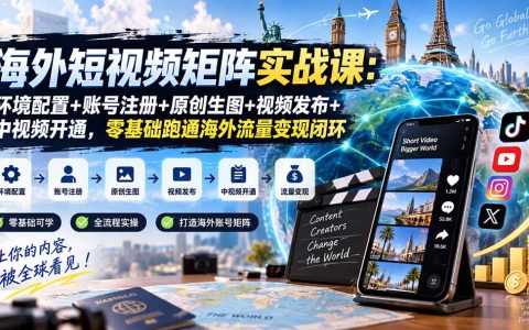 海外短视频矩阵实战课：零基础环境配置+账号注册+原创生图+视频发布+中视频开通变现