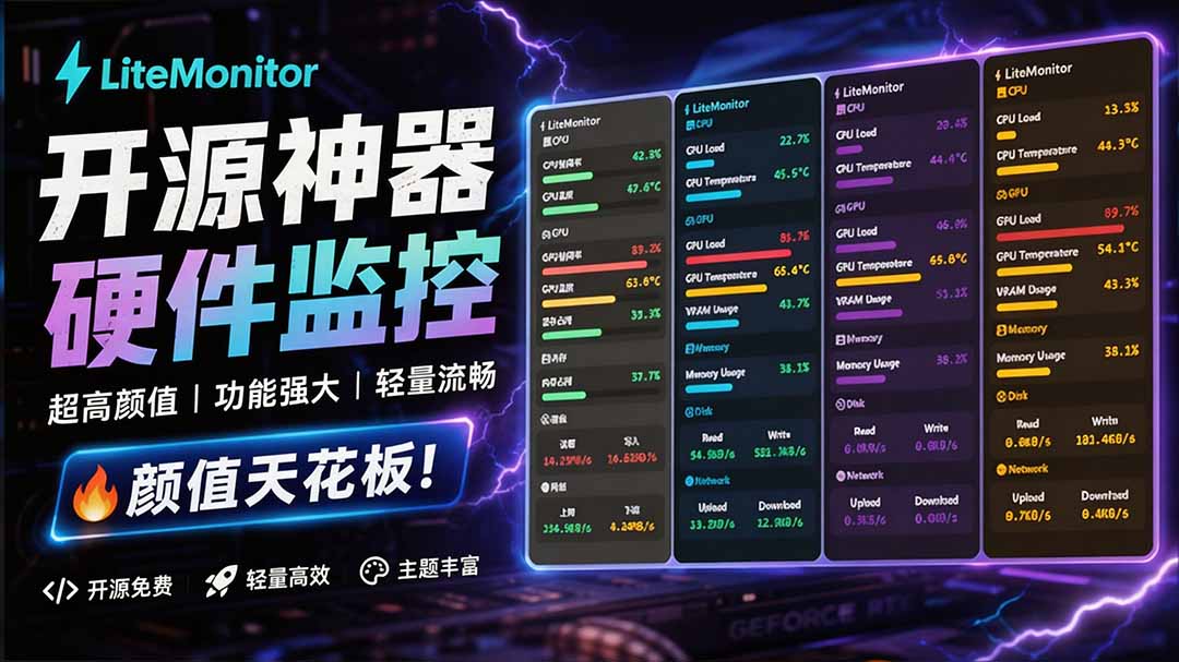 LiteMonitor电脑硬件监控工具，横竖屏桌面实时显示CPU/GPU/网速，轻量开源免安装