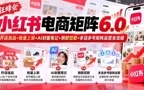 狂蜂会小红书电商矩阵6.0：开店选品+AI封面笔记+批量上架+测款怼款+多店多号运营