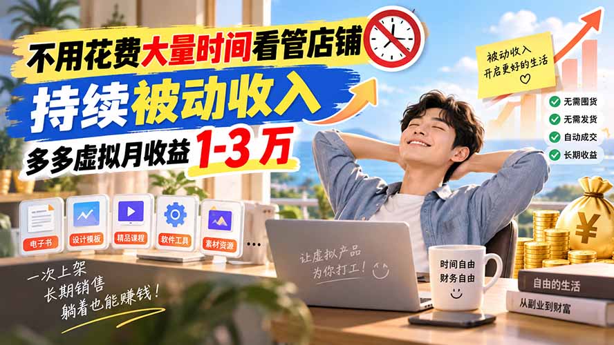 拼多多虚拟电商被动收入玩法：上班族每天1小时变现1-3万