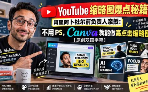 YouTube缩略图设计教程：Canva零基础制作高点击缩略图，含AHQ框架与A/B测试