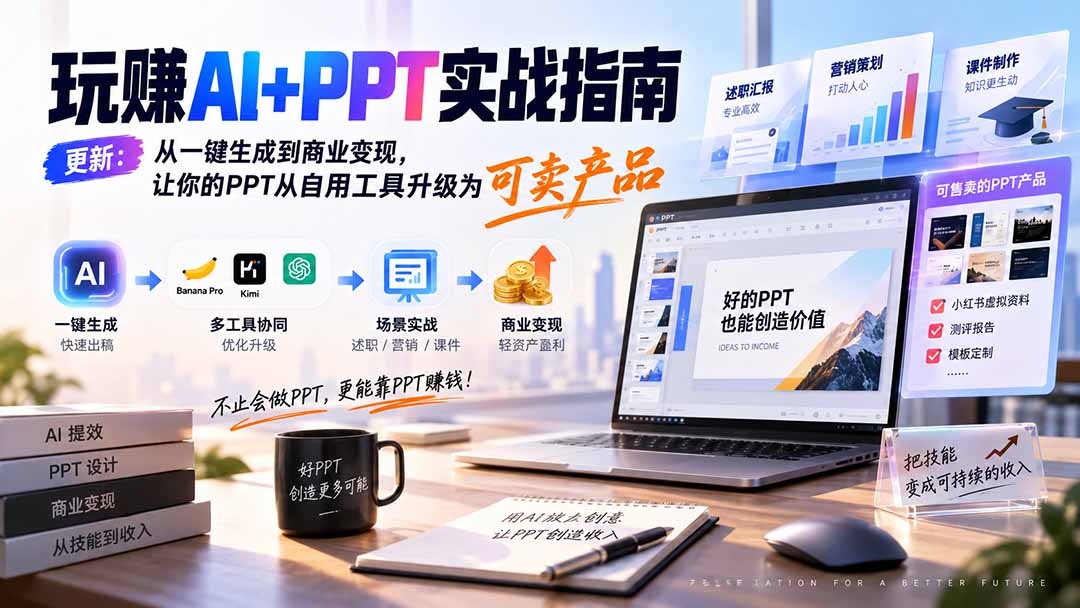玩赚AI+PPT实战指南：从一键生成到商业变现，职场副业变现新风口