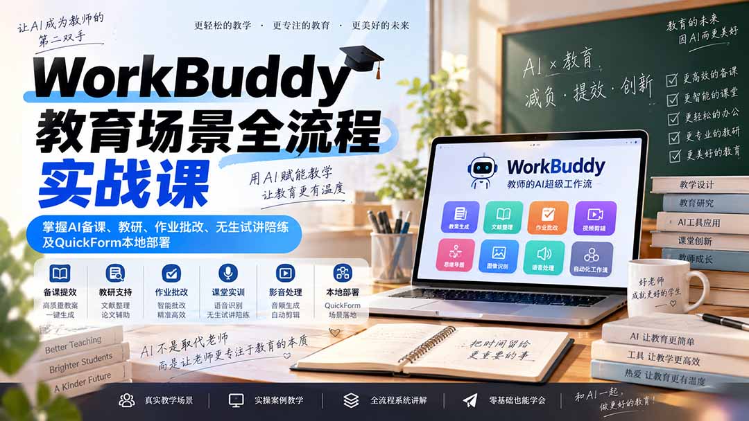 WorkBuddy教师AI实战：备课教研批改与无生试讲陪练