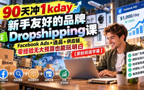 90天变现千刀：新手品牌Dropshipping课 Facebook广告+选品+供应链