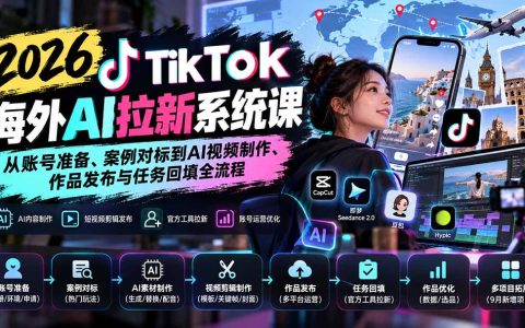 2026 TikTok海外AI拉新课：账号准备+AI视频制作+发布回填全流程