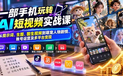 手机AI短视频实战：即梦豆包生图图生视频萌宠剧情账号运营多平台变现