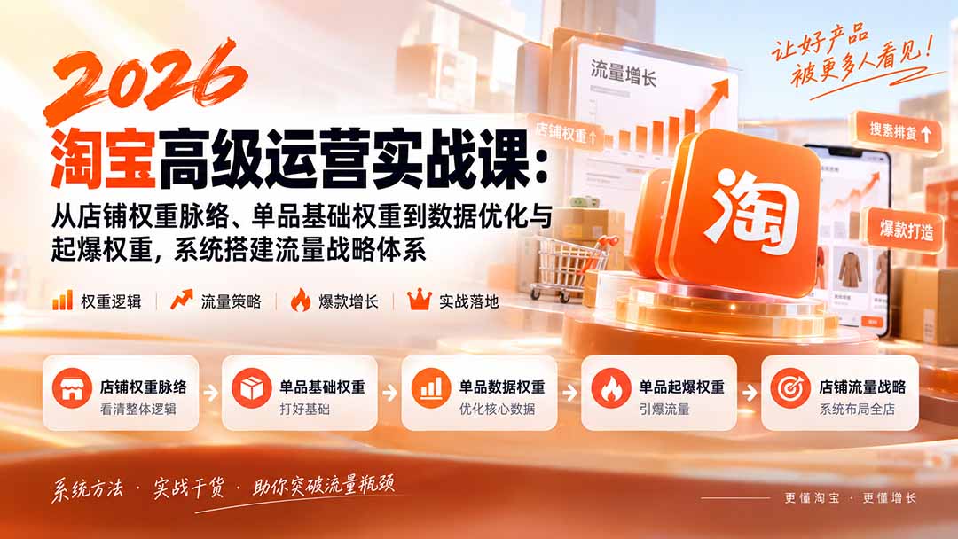 2026淘宝高级运营实战课：店铺权重脉络+单品数据优化与起爆权重流量战略