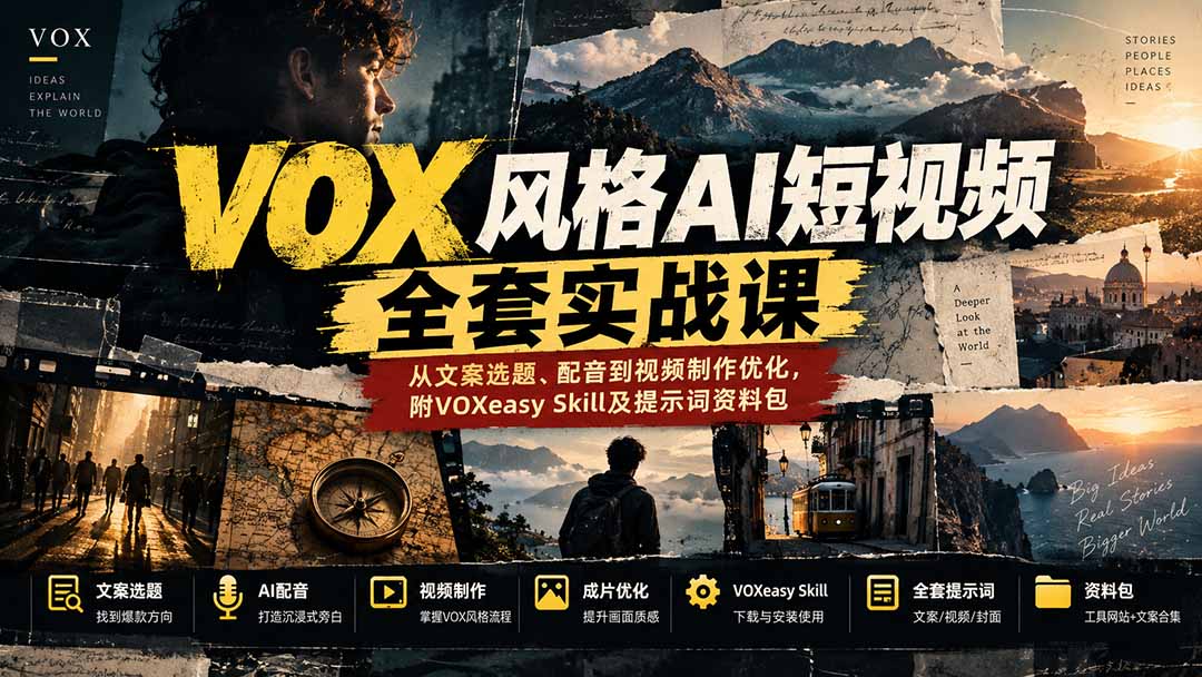 VOX风格AI短视频实战课：文案配音制作优化+VOXeasy提示词包