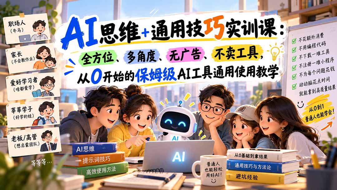 AI思维+通用技巧实训课：0基础保姆级AI工具使用教学