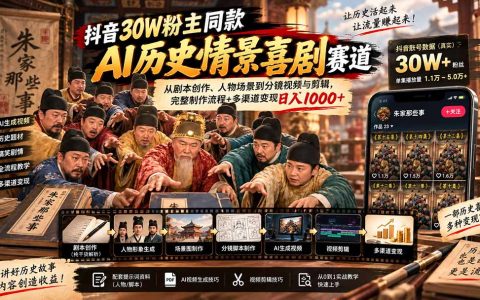 抖音30W粉同款AI历史情景喜剧教程：剧本分镜到AI视频剪辑全流程