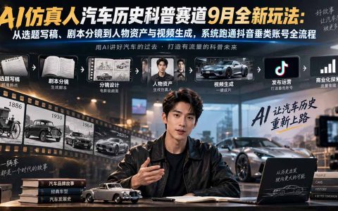 AI仿真人汽车历史科普课：抖音垂类账号从选题分镜到视频生成全流程