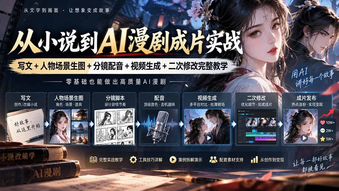 AI漫剧制作全流程实战：小说改编+人物生图+分镜配音+批量生成教程
