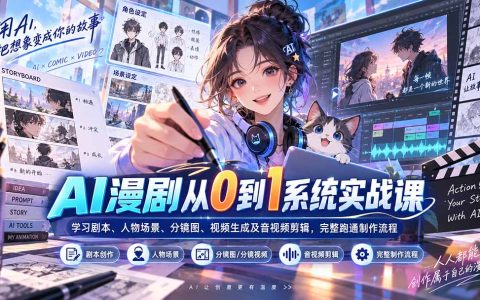 AI漫剧从0到1系统实战课：剧本创作+角色场景+分镜图+视频生成+音视频剪辑全流程