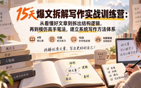 15天爆文拆解实战训练营：从拆解结构到模仿笔法，系统提升新媒体写作逻辑
