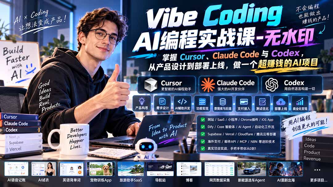 Vibe Coding AI编程实战:Cursor/Claude Code零基础做AI产品上线 Vibe Coding AI编程实战:Cursor/Claude Code零基础做AI产品上线