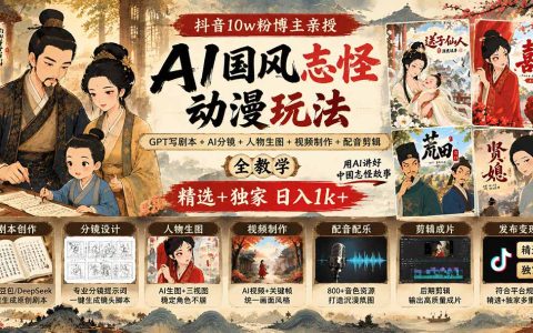 抖音10w粉博主亲授AI国风志怪动漫：GPT写剧本+AI分镜生图视频配音剪辑全流程