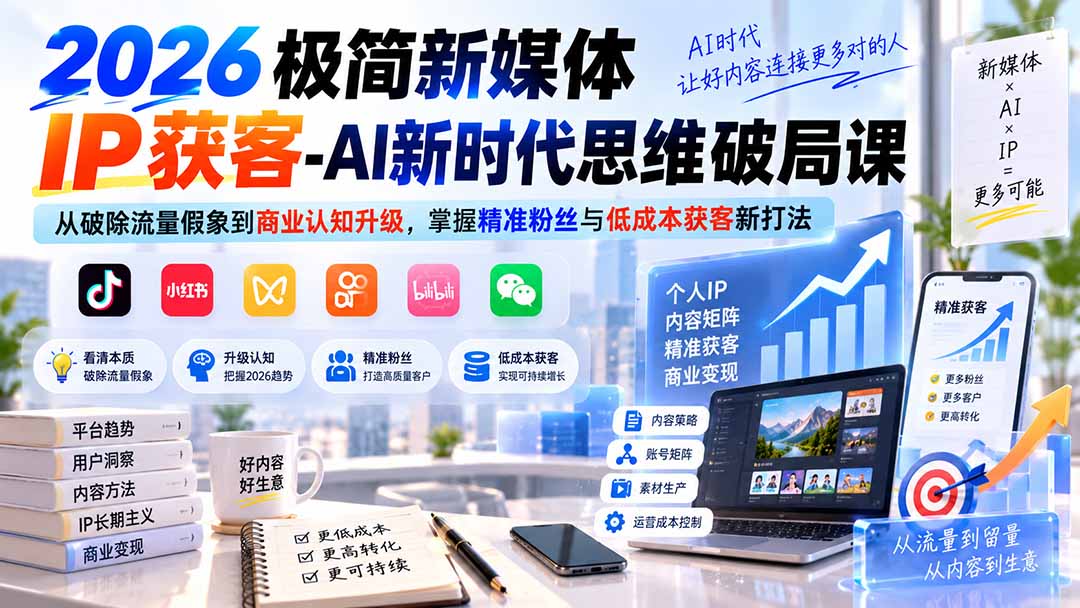2026新媒体IP获客AI思维课：破除流量假象，掌握低粉变现与低成本获客新打法