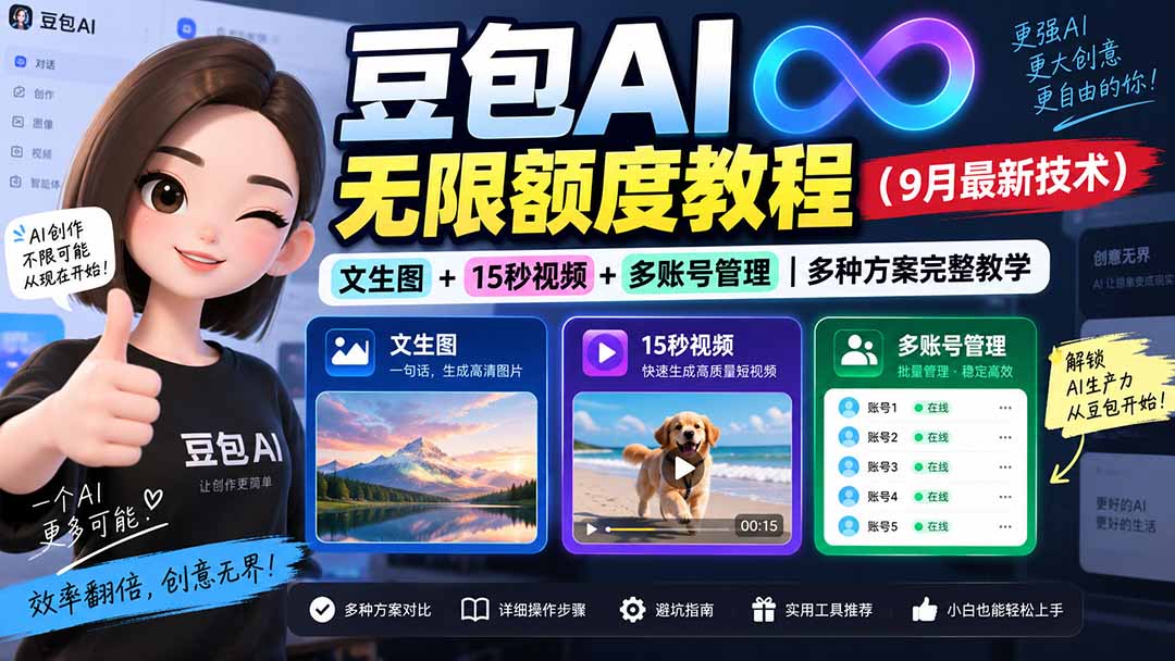 豆包AI无限额度9月新教程:文生图+15秒视频+多账号管理,解决额度限制完整方案 豆包AI无限额度9月新教程:文生图+15秒视频+多账号管理,解决额度限制完整方案