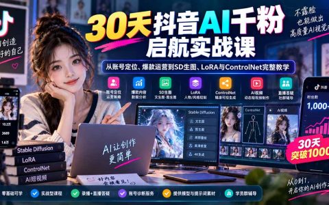抖音AI绘画起号实战课：SD生图+LoRA+ControlNet，不露脸30天涨千粉