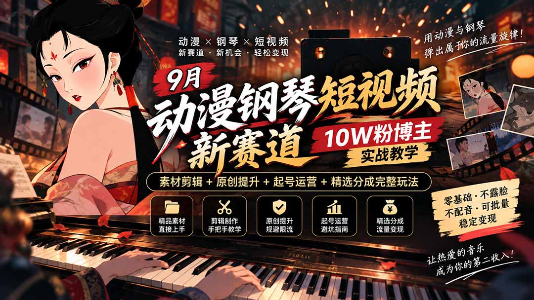 动漫钢琴短视频实战:素材剪辑+原创提升+起号运营变现 动漫钢琴短视频实战:素材剪辑+原创提升+起号运营变现
