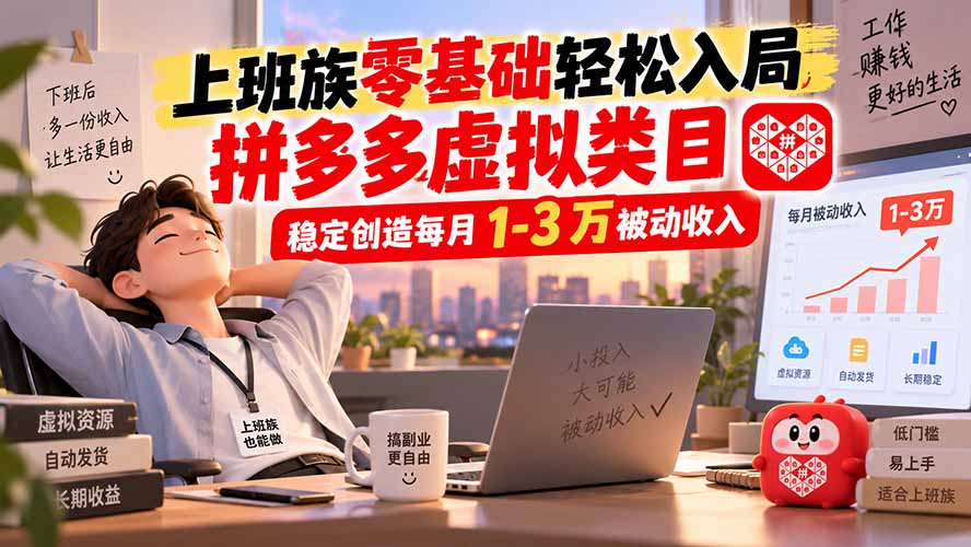上班族副业新风口：拼多多虚拟电商零基础变现3万实操指南