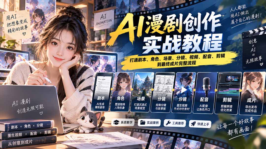 2026 AI漫剧创作实战教程：零基础剧本分镜图生视频配音剪辑全流程