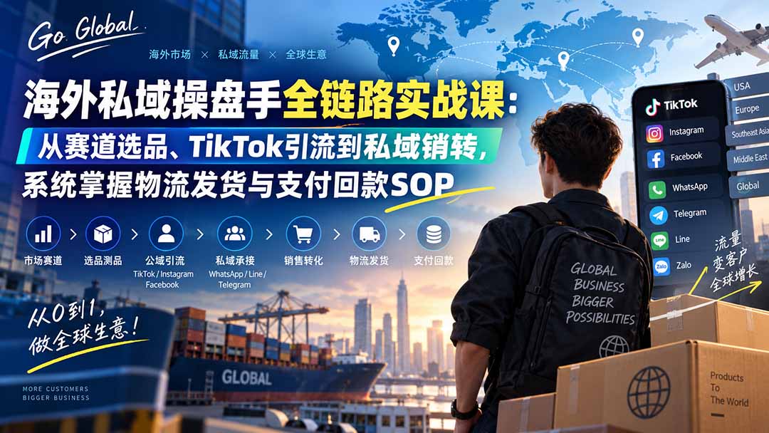 海外私域操盘手全链路实战课：TikTok引流+WhatsApp销转+物流支付SOP