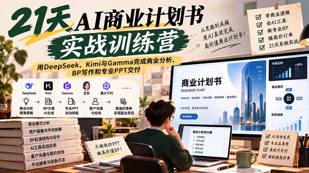 21天AI商业计划书实战营：DeepSeek+Kimi+Gamma做BP接单