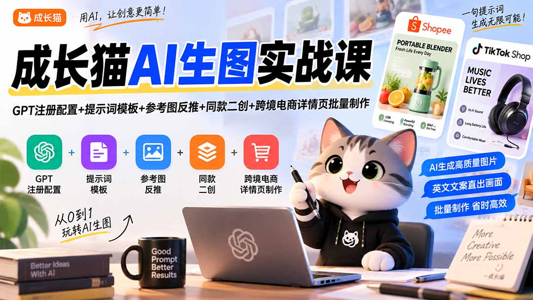 GPT注册配置+AI生图提示词模板+参考图反推+跨境电商详情页批量制作