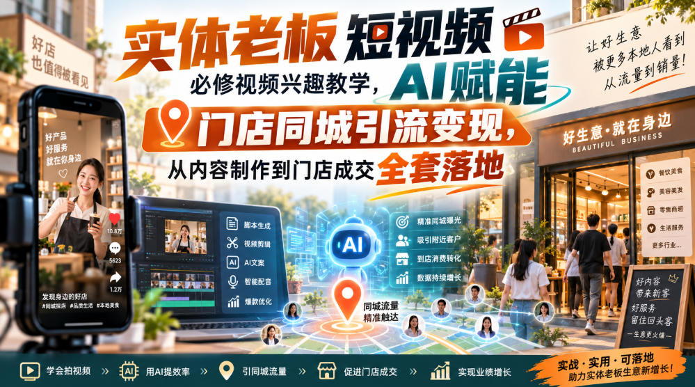 实体老板AI短视频获客课：同城引流+数字人+爆款文案，门店客流翻倍