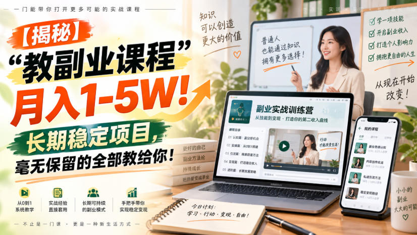 教副业课程变现1-5W，网创平台小程序4大虚拟资料类目全教