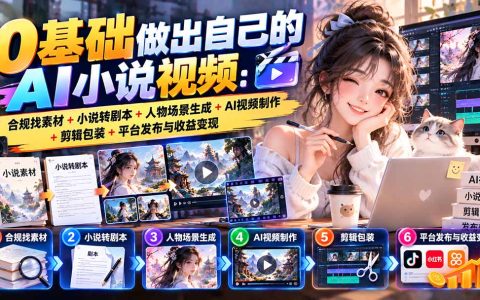 0基础AI小说视频制作教程：合规找素材+小说转剧本+豆包生成视频+剪辑发布变现