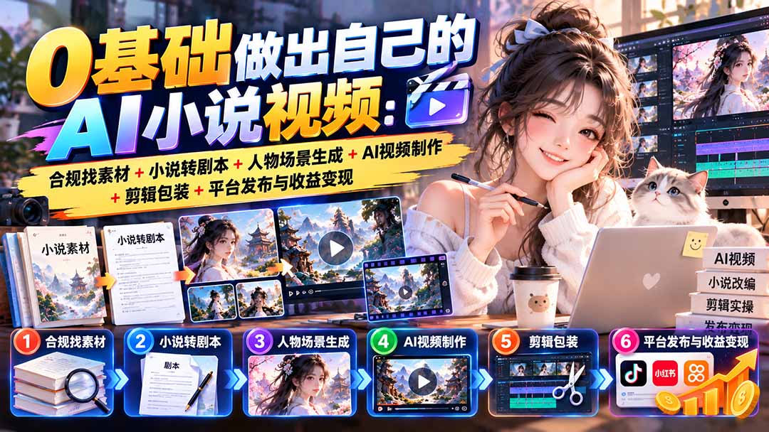 0基础AI小说视频制作教程:合规找素材+小说转剧本+豆包生成视频+剪辑发布变现 0基础AI小说视频制作教程:合规找素材+小说转剧本+豆包生成视频+剪辑发布变现