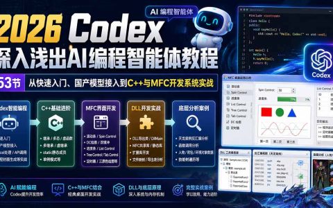 2026 Codex AI编程智能体教程：53节实战MFC与C++开发，接入国产大模型