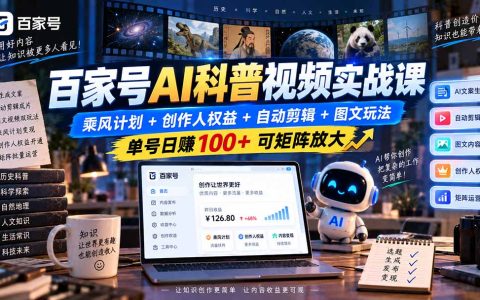 百家号AI科普视频实战：乘风计划+自动剪辑+图文玩法，单号变现100方法