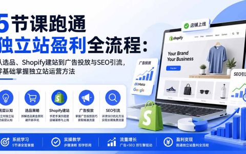 5节课跑通独立站盈利全流程：选品、Shopify建站、广告投放与SEO引流，零基础快速上手