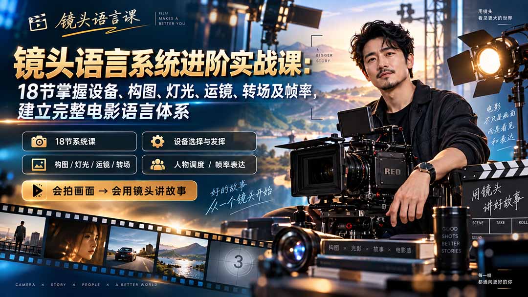 镜头语言系统课：18节掌握设备构图灯光运镜转场帧率