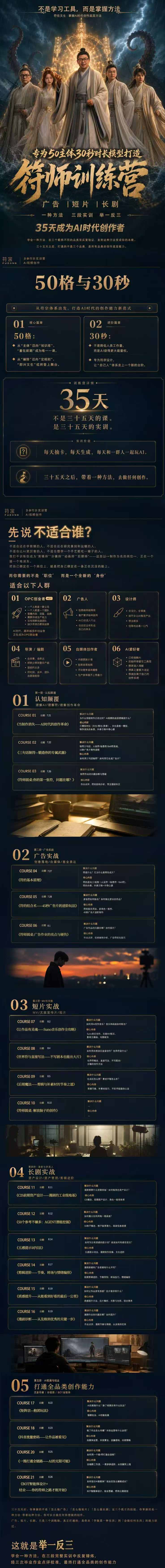 符师训练营35天AI视频创作课，广告短片漫剧智能体全流程实战