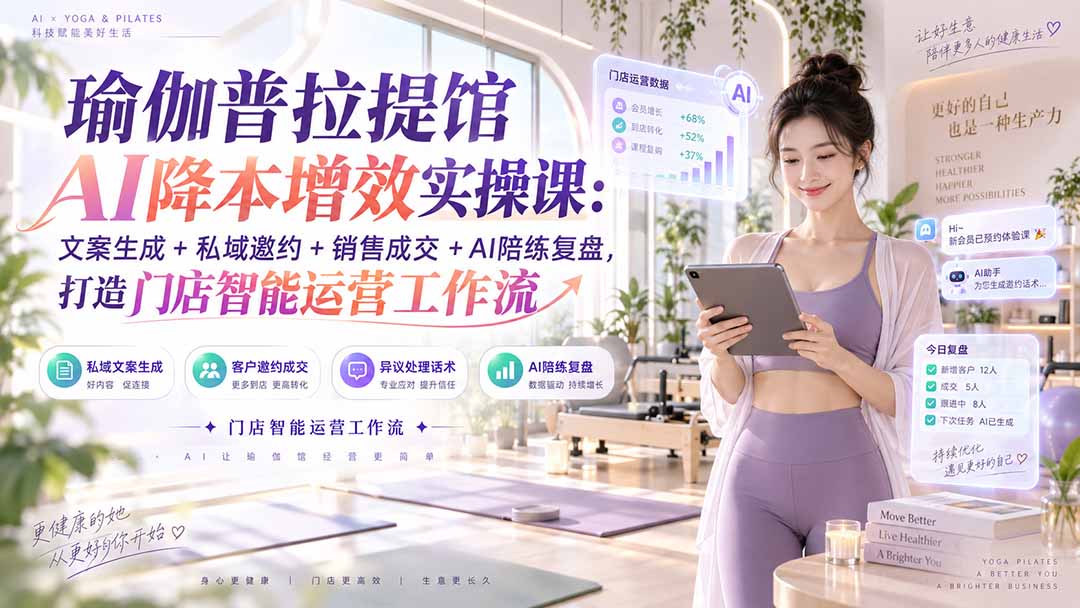 瑜伽普拉提馆AI运营实战:豆包文案生成+私域邀约+销售异议处理与陪练复盘 瑜伽普拉提馆AI运营实战:豆包文案生成+私域邀约+销售异议处理与陪练复盘