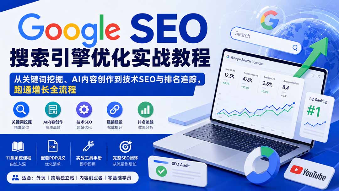 Google SEO实战教程：关键词挖掘、AI内容创作与排名优化，从零到精通