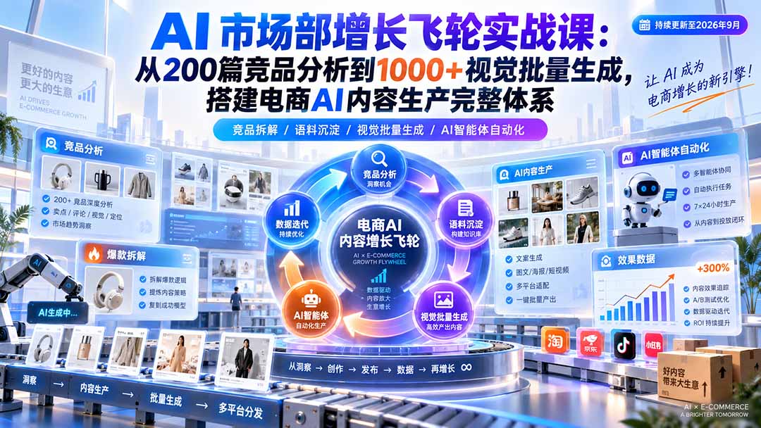 AI市场部增长飞轮：200步骤篇竞品分析+100步骤0张AI视觉批量生成