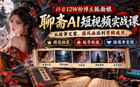 聊斋AI短视频实战课：狐面娘国风文案垫图剪辑起号变现