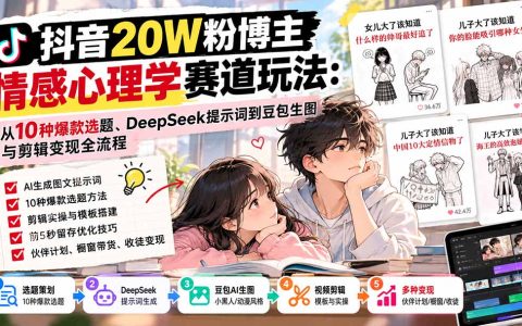 抖音20W粉情感心理学：DeepSeek提示词+豆包生图剪辑变现
