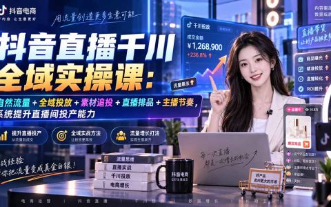 抖音直播千川全域实操课：自然流量+素材追投+排品主播节奏，提升投产