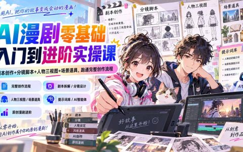 AI漫剧零基础入门到进阶实操课：剧本分镜+人物场景设定+提示词库，跑通全流程
