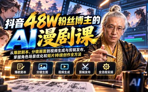 零基础AI漫剧全流程实战课：爆款剧本分镜到视频剪辑发布，小白副业短视频创作