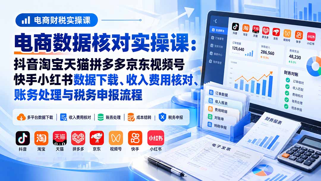 电商多平台数据核账实操：抖音淘宝天猫拼多多京东收入核对与税务申报