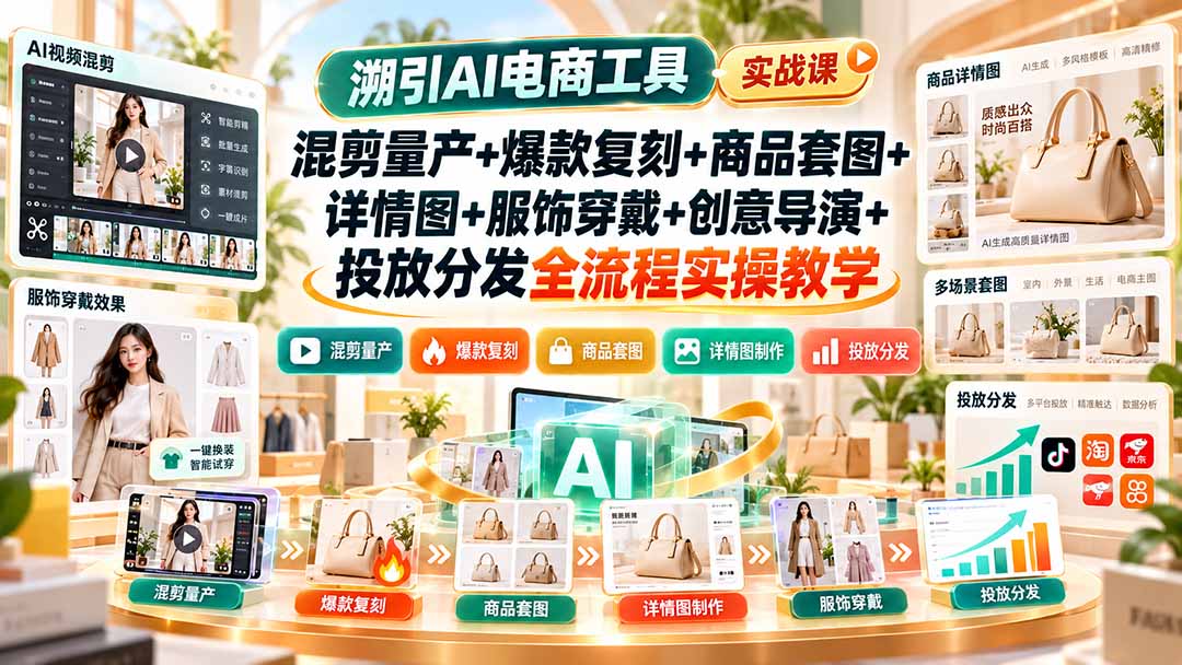 溯引AI电商实战：混剪量产+爆款复刻+商品套图详情图全流程